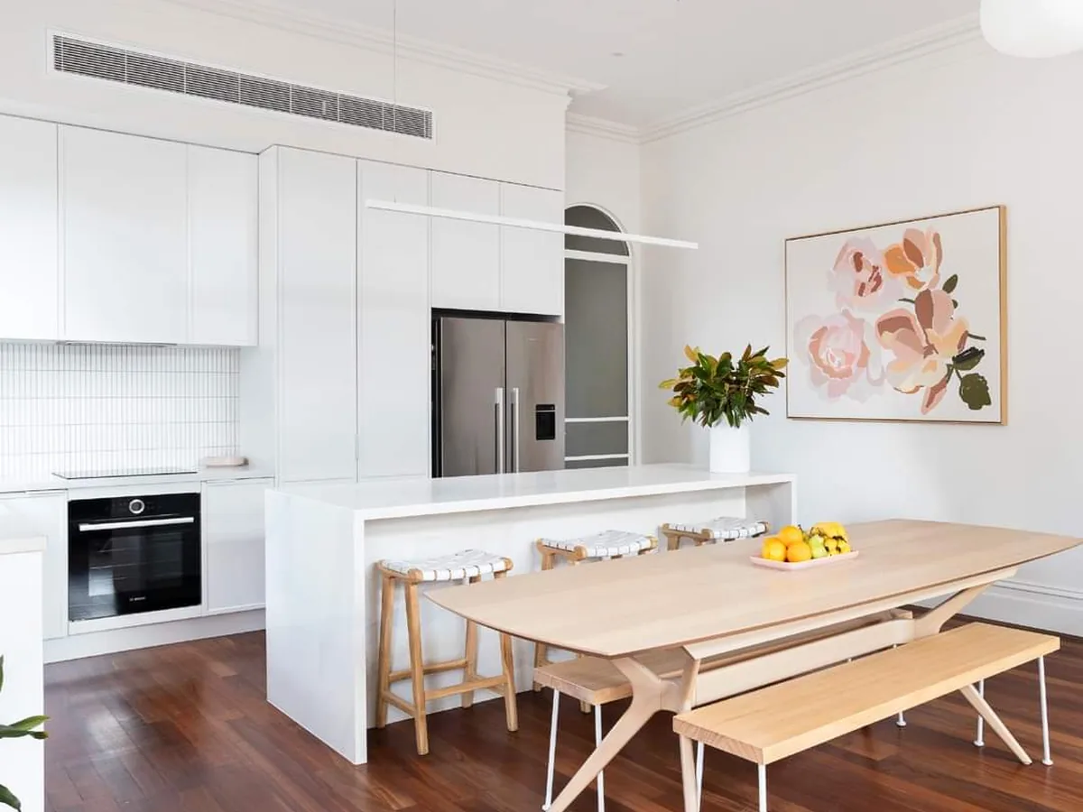 Clyde Street open kitchen and dining with marble island